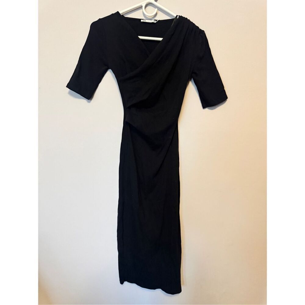 ZARA BLACK Drape Short Sleeve Long Dress Fit To Body Size small NWOT - Picture 1 of 4